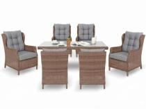 Zestaw mebli obiadowych z technorattanu dla 6 osób ze stołem 150cm Laritto Brown