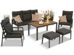 Grafitowy zestaw mebli metalowych na taras Doros Dining + pufy wysoki oparcie - Polywood Dark Grey