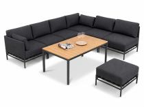 Eleganckie meble na taras premium - Dandy Slate - 6 elementów ze stołem 150cm i pufą