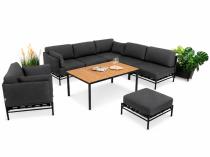 Meble ogrodowe premium - modułowy narożnik z fotelem, pufą i stołem 150 cm Dandy - 5 elementów
