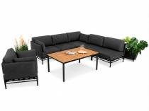 Modułowy narożnik tarasowy premium - Dandy Slate - 5 elementów z fotelem i stołem 150 cm