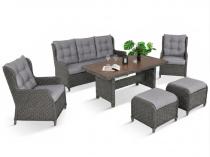 Grafitowe meble tarasowe z technorattanu - sofa, fotele, pufy i stół 160 cm - Fiorento - Antracite